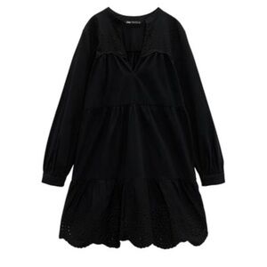 Zara Blue Boxy Dress with Embellished Long Sleeves